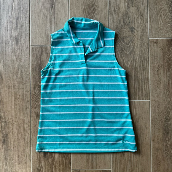 Women's Nike Golf Dri-Fit Sleeveless Striped Polo, Size Medium - Picture 2 of 4